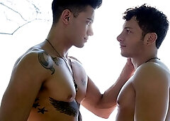 Muscular Michael Milano and Ricky Roman fucking outdoors