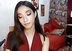 Exotic shemale with tiny tits plays with her hard cock