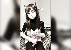 Ebony Zentai Kigurumi Sextoy and Masturbation