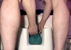 Intense anal scene with a big toy