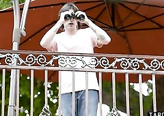 Biggest bazookas granny GILF perved on by her stepson and notices it