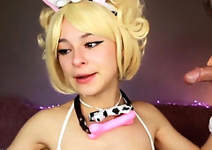 Wild blonde camgirl in stockings gets banged deep doggystyle