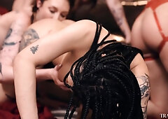 Fuckfest one female with many t-girls 2/2