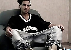 Dashing jock with a foot fetish tugs on his cock