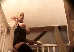 Sexy Blonde Babe With Big Boobs Strips Bra