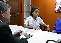 Business DILF fucks Asian twinks in his office in 3way