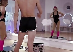 Hot tranny licks and fucks the ass of her yoga partner and cums