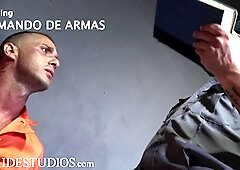 Muscular men Armando De Armas and Riley Mitchel indulge in some hot prison activities to access their books