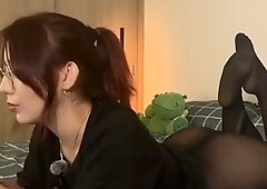 Sexy russian teen with vibrator in black pantyhose