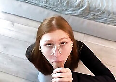 Blameless College Angel in Glasses Groans from 1st Blow job Whilst I Finish on Her Face