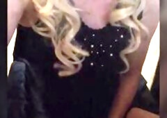 crossdresser in blue costume cums