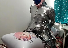Platinum vinyl Sissy Maid Eva Kigurumi Inflatable Cushion Fuckfest