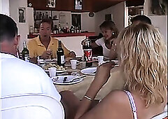 At lunch table a dinner turns into an orgy!