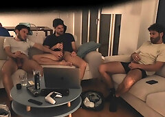 straight friend jerks off with gay couple - real amateur