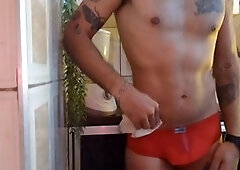 Solo gay dude Bananaxxxboy gets off and fills a cup with cum