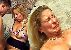 Golden-haired housewife is shocked at the savage spunk fountain delivered over her