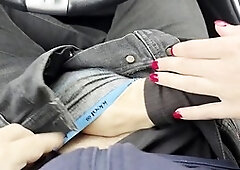 Public, huge cumshot, car