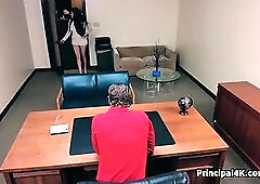 Busty Latinas happily sharing head teachers dick in his office