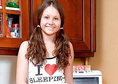 Brown-haired babe Veda likes fucking with her huge dildo