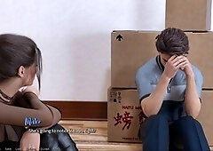 Busty freshwomen in a visual novel PC gameplay adventure