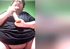 Fat Male In Chastity Sucking A Dildo And Drooling Like A Waterfall