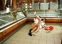 Brunette hair teen wearing nylon gets her twat slammed passionately.