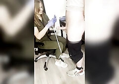 Nursing student gives weenie exam, can't resist giving tugjob and palpitating cum in throat.ASMR