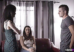 Stepson penetrates his horny stepmother from behind as she licks Evelyn's pussy, making her drip with excitement