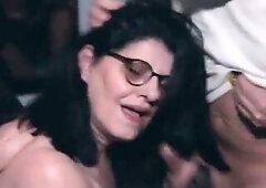 Aged woman discovers the joys of a group-sex at a swinger club Aged woman takes part in a hardcore group-sex at a swinger club Aged swinger woman doub