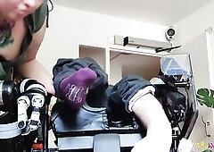 Wheelchair stud gets nude by his nurse for a tugjob