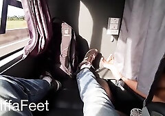 PREV Kiffa does Footjob on Passenger public bus FOOT SEDUCTION FOOTJOB JIZZ FLOW PUBLIC FOOTJOB