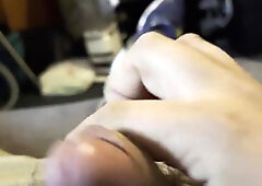 Chub faps and wanks uncircumcised cock