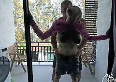 Fucked This Bitch on the Veranda and Cum on Her Face