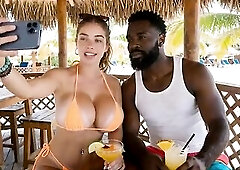White woman is tempted by a ebony stud with a giant dick and this guy screws her in a beach hut - Interracial sex (AI Movie)
