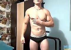 College Wrestler Muscle Flexing and Worship