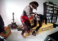 Pvc crossdresser, catsuit