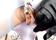 Nicole DuPapillon UK's Longest Labia bangs her moist vagina with a large glass vibrator until that babe squirts