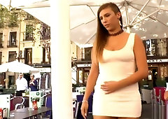 Sexy brunette disgraced around Madrid