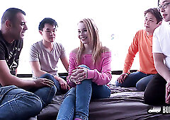 Skinny Rebecca got pussy shared by some asian dudes