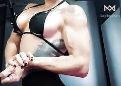 I put on my hot bikini and begin warming up with a little workout just for u... But things get insidesidetense quickly. See as I grab the dumbbells an