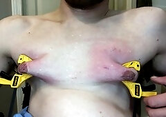 Clint Cumin faces punishment with clamps and chest play as a disabled sub