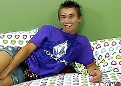 Skinny twink fingers his ass and strokes his fat dick