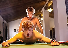 Dashing lads hook up in sexy gay fetishes over the pool table