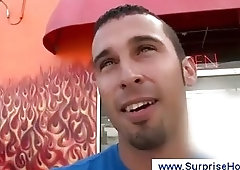 Muscled guy fucks a gay mouth in a glory hole