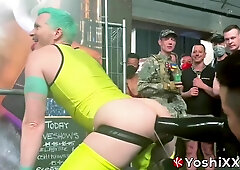 Axel  endures while Yoshi Kawasaki uses massive dildos to fuck him in front of