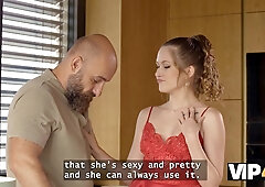 Una Fairy with natural tits sucks her BF's cock and then fucks his old man on the couch