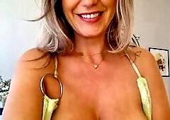 Blonde MILF Teases in Green Dress