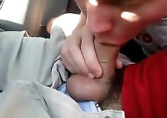 Blowing a friend in the car and he cums in my mouth