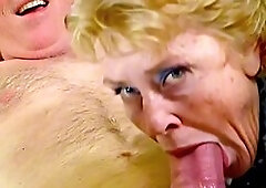 Cathy Shiny PVC Slut Granny Getting a Mouthful Sucking off a Male Friends Big Cock