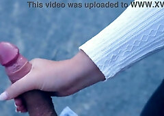 Public Parking Lot Tugjob Gone Wild: Juicy & sloppy Tugjob leads to biggest Tit Ejaculation